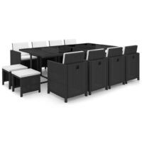 13-cz. zestaw mebli ogrodowych z poduszkami, rattan PE, czarny