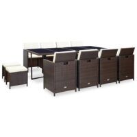 13-cz. zestaw mebli ogrodowych z poduszkami, rattan PE, brązowy