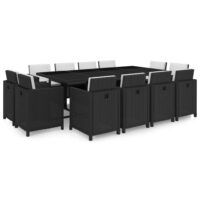 13-cz. zestaw mebli ogrodowych z poduszkami, rattan PE, czarny