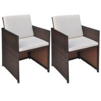 Krzesła ogrodowe z poduszkami, 2 szt., polirattan, brązowe