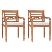 Krzesła Batavia z poduszkami, 2 szt., lite drewno tekowe