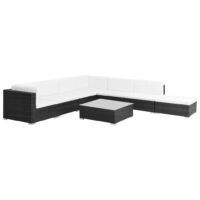 8-cz. zestaw wypoczynkowy do ogrodu, poduszki, rattan PE czarny