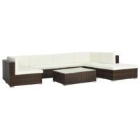 8-cz. zestaw wypoczynkowy do ogrodu, poduszki, rattan PE, brąz