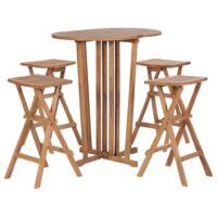 Składany zestaw barowy z drewna tekowego, 5 części