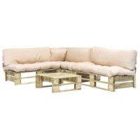 4-cz. zestaw ogrodowy, piaskowe poduszki, palety z drewna