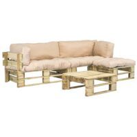 4-cz. zestaw ogrodowy, piaskowe poduszki, palety z drewna