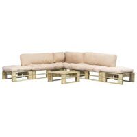 6-cz. zestaw ogrodowy, piaskowe poduszki, palety z drewna