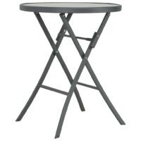 Składany stół bistro, szary, 60 x 70 cm, szkło i stal