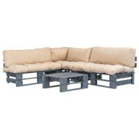 4-cz. zestaw ogrodowy, piaskowe poduszki, palety z drewna