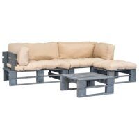 4-cz. zestaw ogrodowy, piaskowe poduszki, palety z drewna