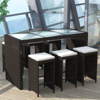 7-cz. zestaw barowy do ogrodu z poduszkami, rattan PE, brązowy