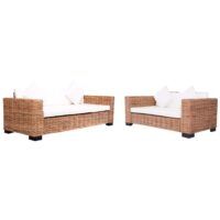 Zestaw 2 sof ogrodowych z poduszkami, naturalny rattan
