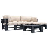 4-cz. zestaw ogrodowy, piaskowe poduszki, palety z drewna