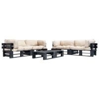 6-cz. zestaw ogrodowy, palety z drewna, piaskowe poduszki