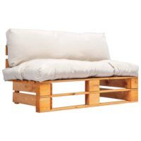 Sofa ogrodowa z palet z piaskowymi poduszkami, sosna