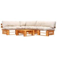 4-cz. zestaw ogrodowy, piaskowe poduszki, palety z drewna