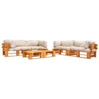 6-cz. zestaw ogrodowy, palety z drewna, piaskowe poduszki