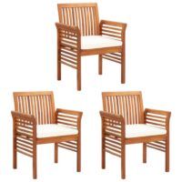 Krzesła ogrodowe z poduszkami, 3 szt., lite drewno akacjowe