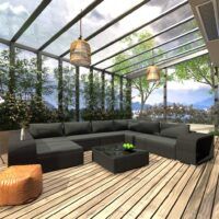 10-cz. zestaw mebli do ogrodu, poduszki, rattan PE, czarny