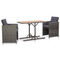 3-częściowy zestaw mebli bistro z poduszkami, rattan PE, szary