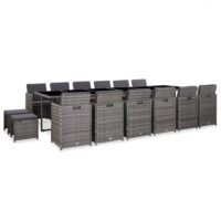 17-cz. zestaw mebli ogrodowych z poduszkami, rattan PE, szary