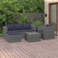 4-cz. zestaw wypoczynkowy do ogrodu, rattan PE, szary/antracyt