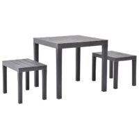 Stolik ogrodowy z 2 ławkami, plastik, kolor brązowy