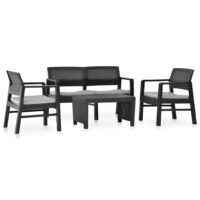 4-częściowy zestaw wypoczynkowy do ogrodu, plastik, antracyt