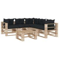 6-cz. zestaw mebli do ogrodu palety z drewna poduszki antracyt