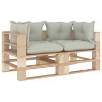 Ogrodowa sofa 2-osobowa z palet, z beżowymi poduszkami
