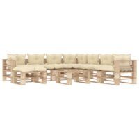 9-częściowy zestaw mebli ogrodowych z palet, kremowe poduszki