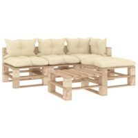 5-częściowy zestaw mebli ogrodowych z palet, kremowe poduszki