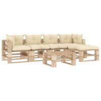 6-częściowy zestaw mebli ogrodowych z palet, kremowe poduszki
