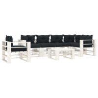 7-cz. zestaw mebli ogrodowych z palet, antracytowe poduszki