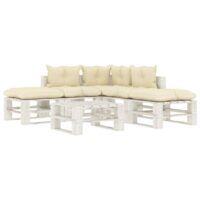 6-częściowy zestaw mebli ogrodowych z palet, kremowe poduszki