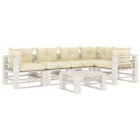 6-częściowy zestaw mebli ogrodowych z palet, kremowe poduszki