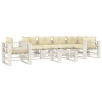 7-częściowy zestaw mebli ogrodowych z palet, kremowe poduszki