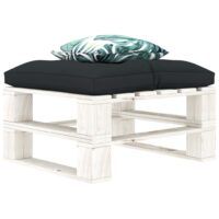 Ogrodowy stołek z palet, poduszki w 2 kolorach, drewniany