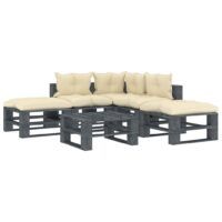 6-częściowy zestaw mebli ogrodowych z palet, kremowe poduszki