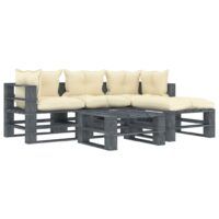 5-częściowy zestaw mebli ogrodowych z palet, kremowe poduszki