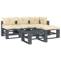 5-częściowy zestaw mebli ogrodowych z palet, kremowe poduszki