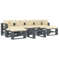 7-częściowy zestaw mebli ogrodowych z palet, kremowe poduszki