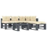 6-częściowy zestaw mebli ogrodowych z palet, kremowe poduszki