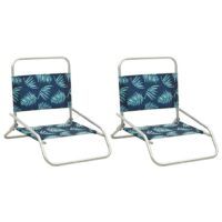 Składane krzesła plażowe, 2 szt., wzór w liście, obite tkaniną