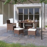 4-cz. zestaw krzeseł i stołków ogrodowych, rattan PE, brązowy