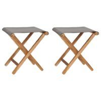 Składane krzesła, 2 szt., lite drewno tekowe i tkanina, szare