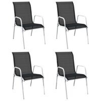 Krzesła ogrodowe, sztaplowane, 4 szt., stal i Textilene, czarne