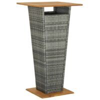 Stolik barowy, szary, 60x60x110 cm, rattan PE i lita akacja