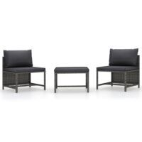 3-częściowa sofa do ogrodu, z poduszkami, szara, polirattanowa