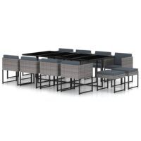 13-cz. zestaw mebli ogrodowych z poduszkami, rattan PE, szary